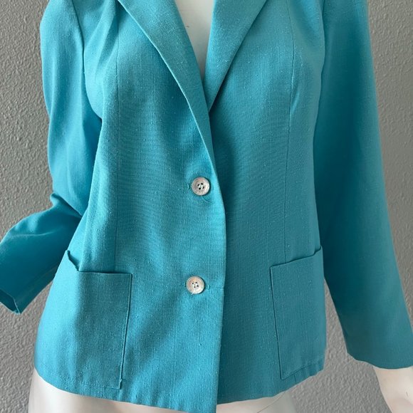 Vintage 70s Aqua Blue AMY ADAMS Boxy Disco Retro Blazer Jacket Top M - Picture 9 of 12